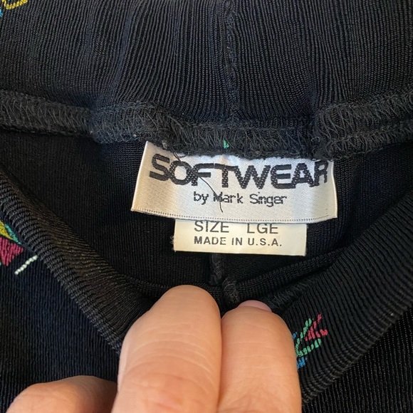 Softwear By Mark Singer Black Pants with Colorful Patterns elastic waist band L - Picture 2 of 9